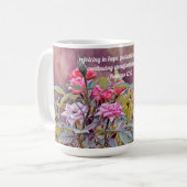 信仰の喜び、希望の花のバイブル聖句マグカップ コーヒーマグカップ (正面左)