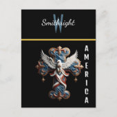 信仰の威厳:鷲が十字架の上に舞う ポストカード (正面)