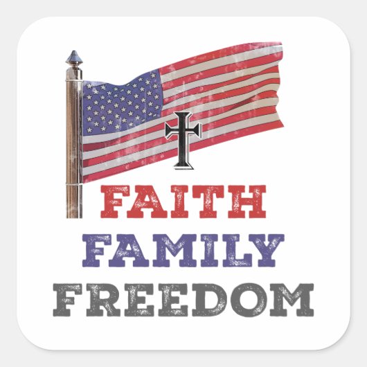 信仰の家族の自由が旗で十字架 スクエアシール (正面)