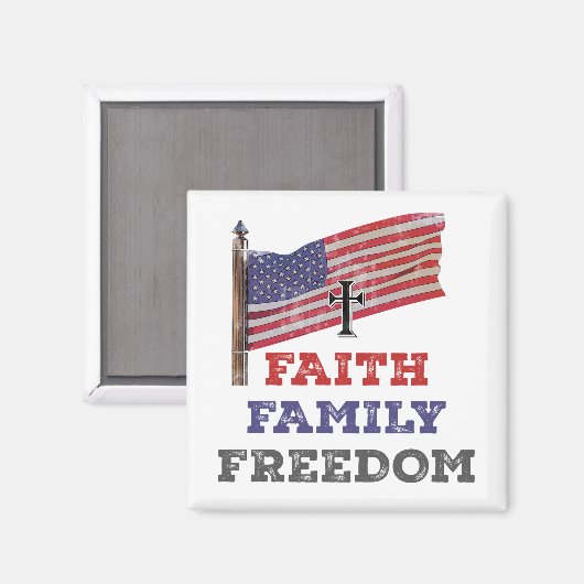 信仰の家族の自由が旗で十字架 マグネット (正面/裏面)
