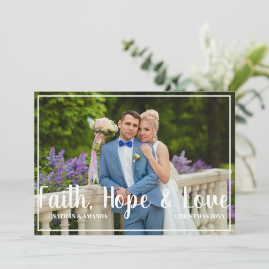 信仰の希望と愛クリスチャンのクリスマス写真 シーズンカード (スタンド正面)