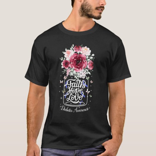 信仰の希望の愛の糖尿病認識度灰色の青いリブ Tシャツ (正面)