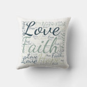 信仰の希望の愛グリーンブルーワードクラウド クッション (裏面)