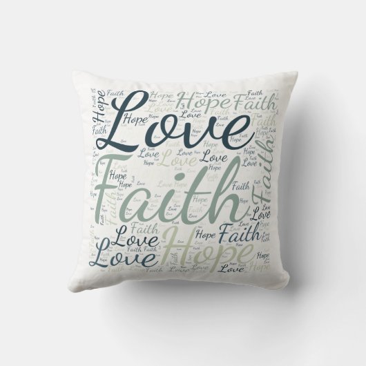 信仰の希望の愛グリーンブルーワードクラウド クッション (裏面)