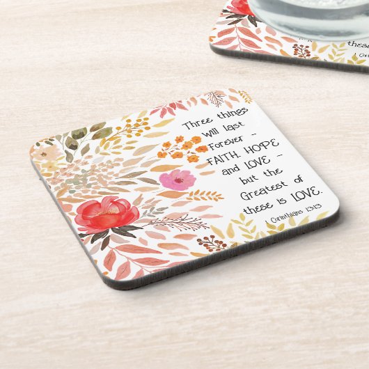 "信仰の希望の愛"オレンジ色の金ゴールド水の色フローラ コースター (左側)