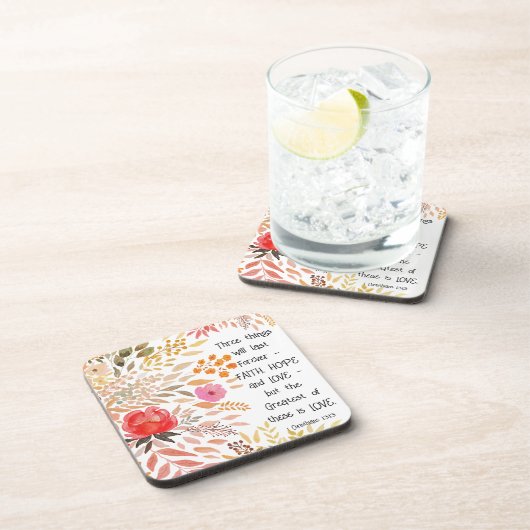 "信仰の希望の愛"オレンジ色の金ゴールド水の色フローラ コースター (右側)