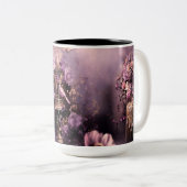 信仰の希望の愛、ヴィンテージの鳥とフローラ ツートーンマグカップ (正面右)