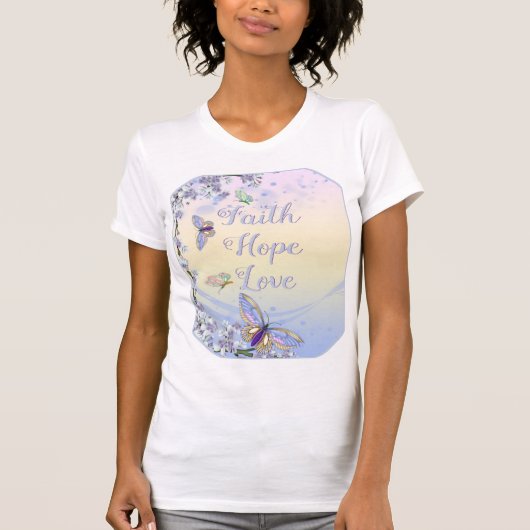信仰の希望の愛(美しい蝶) Tシャツ (正面)