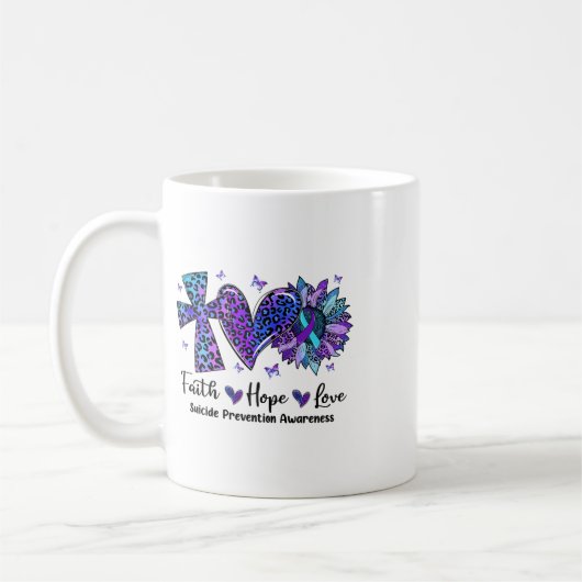 信仰の希望ひまわりヒョウ自殺が待ち受けている コーヒーマグカップ (左)