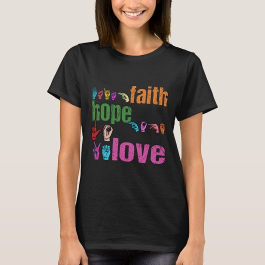 信仰の希望アメリカのサイン言語クリスチャンE Tシャツ (正面)
