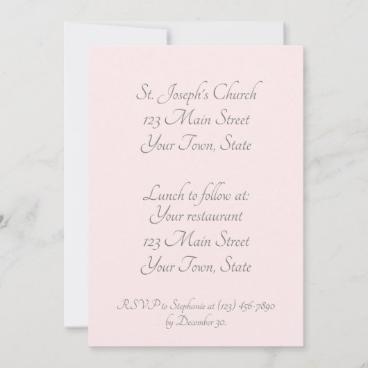 『信仰の希望エレガント』恋のハートピンクガールバプテスマ 招待状 (裏面)