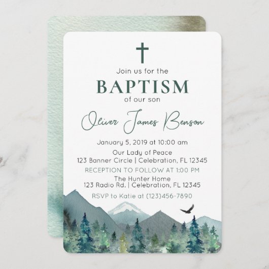 信仰の旅：緑の山の男の子バプテスマ 招待状 (正面/裏面)