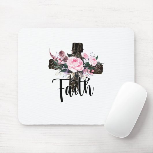 信仰の森十字(花付)、キリスト教の信仰 マウスパッド (マウス)