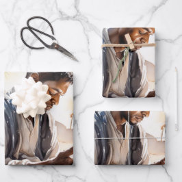 信仰の瞬間：ブラックマンプライの水色 ラッピングペーパーシート