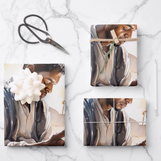 信仰の瞬間：ブラックマンプライの水色 ラッピングペーパーシート (正面)