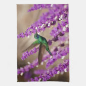 『信仰の紫きらめくの耳』ハチドリ キッチンタオル (縦)
