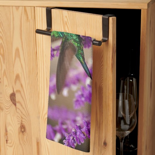 『信仰の紫きらめくの耳』ハチドリ キッチンタオル (三つ折り)