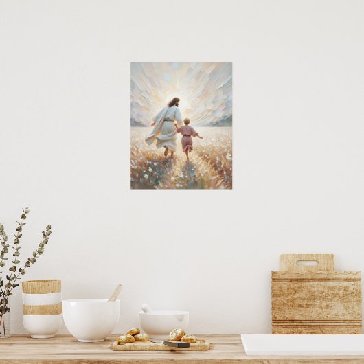 信仰の美しい,キリスト教壁芸術,イエスと少年 ポスター (キッチン)