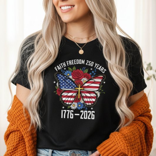 信仰の自由 250年 バタフライ アメリカ国旗  トライブレンドＴシャツ