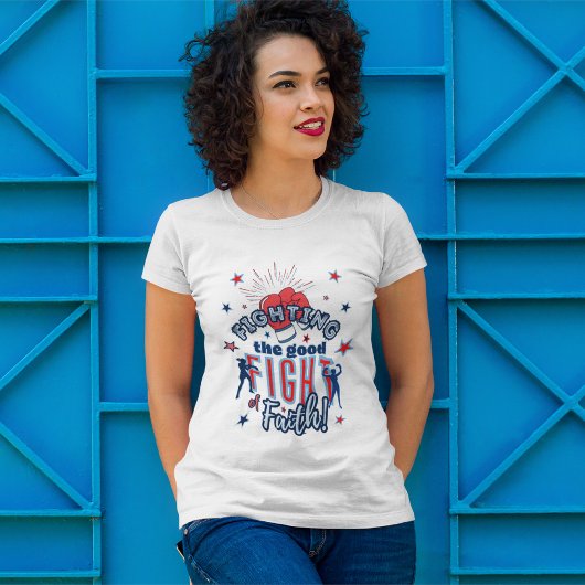 信仰の良い戦いに挑む女性のインスピレーション Tシャツ