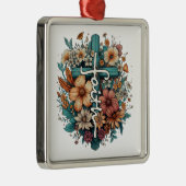 信仰の花は宗教的なキリスト教のクリスマスを越える メタルオーナメント (右)