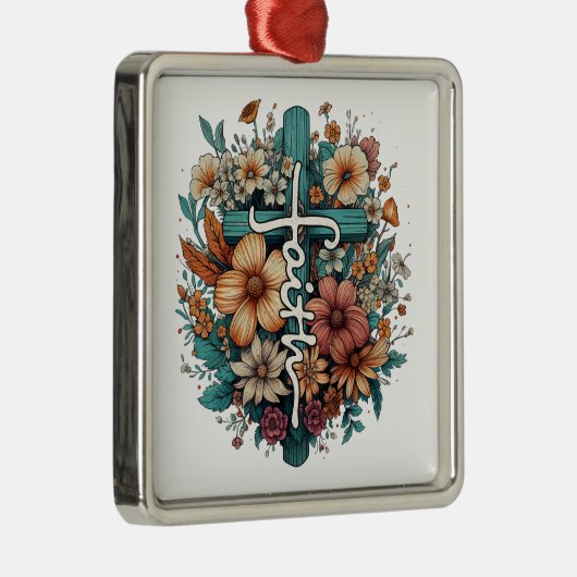 信仰の花は宗教的なキリスト教のクリスマスを越える メタルオーナメント (右)