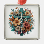信仰の花は宗教的なキリスト教のクリスマスを越える メタルオーナメント (正面)