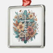 信仰の花は宗教的なキリスト教のクリスマスを越える メタルオーナメント (左)