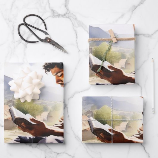 信仰の調和:祈りの言葉の水の色 ラッピングペーパーシート (正面)