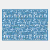 信仰の間の休日ワードアートホワイトオンブルーキッズ名 ラッピングペーパーシート (正面)