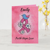 信仰の願い愛の乳がんピンクのリボンカード カード (黄色い花)