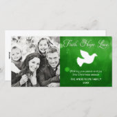 信仰の願い愛の宗教的なクリスマスの鳩グリーン シーズンカード (正面/裏面)