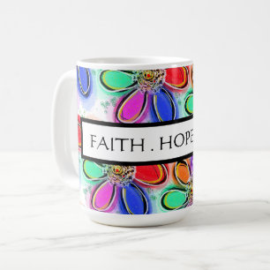 信仰の願い愛アート水の色の花のパターン コーヒーマグカップ