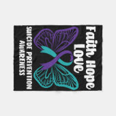 信仰の願い愛バタフライ自殺予防アウェア フリースブランケット (正面(横))