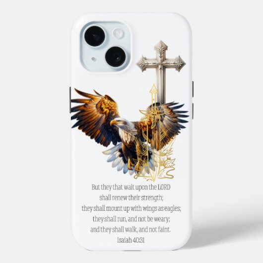 信仰の鷲 ゴールド剣付きベージュクロス インスピレーション Case-Mate iPhoneケース (裏面)