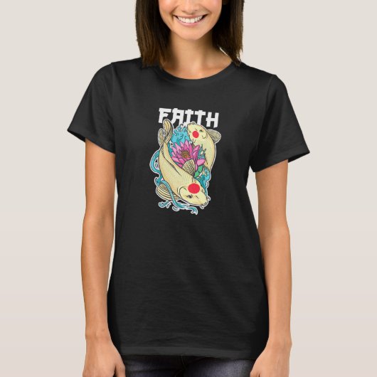 信仰はコイの魚、陰陽を愛する Tシャツ (正面)