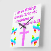 信仰はフィリピ人に満たされた4:13デザイン スクエア壁時計 (傾斜)