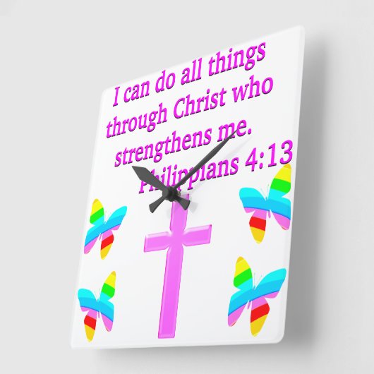 信仰はフィリピ人に満たされた4:13デザイン スクエア壁時計 (傾斜)