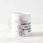 信仰は信じ...クリスチャンをテーマにしたマグカップ コーヒーマグカップ (正面左)