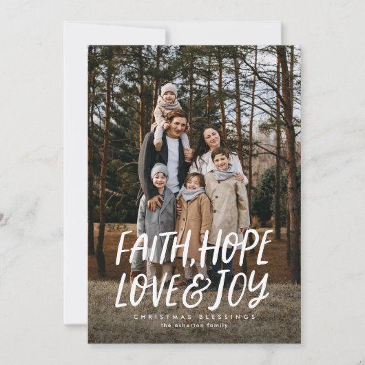 信仰は喜びを愛する宗教的なクリスマスの写真 シーズンカード (正面)