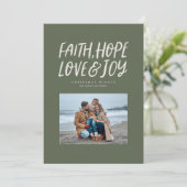 信仰は喜び愛を願う緑のクリスマス写真 シーズンカード (スタンド正面)