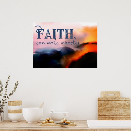 信仰は奇跡の崖の輝く抽象芸術 ポスター (キッチン)