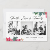 信仰は家族を愛する。宗教的なクリスマスフローラ シーズンカード (正面)