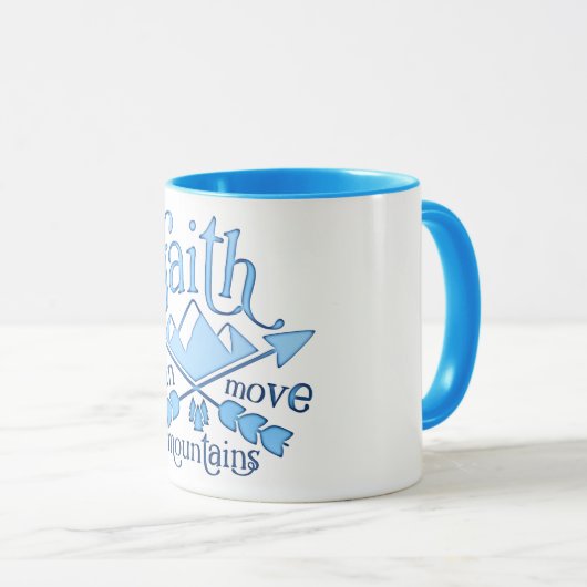 信仰は山々青タイポグラフィを移動できる マグカップ (正面右)