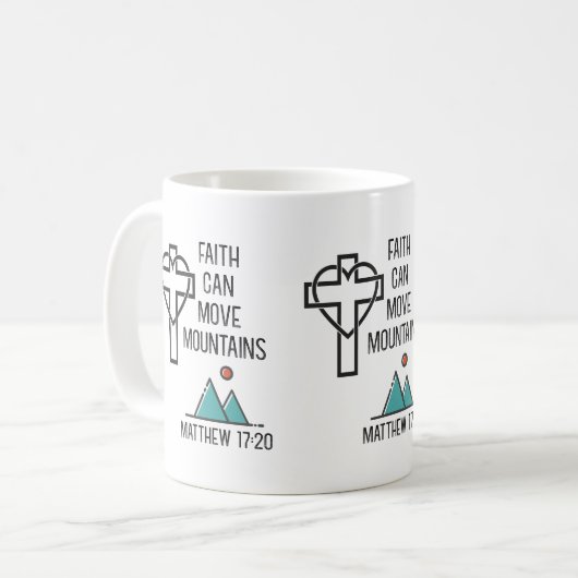 信仰は山を移動することができるキリスト教の聖書引用文 コーヒーマグカップ (正面左)