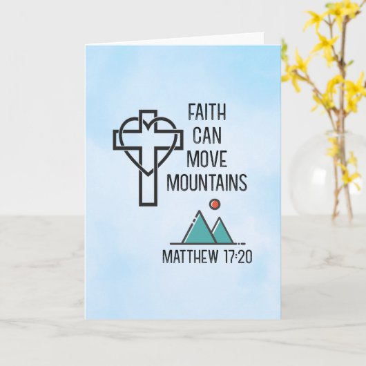 信仰は山を移動することができるキリスト教聖書的引用文 カード (黄色い花)