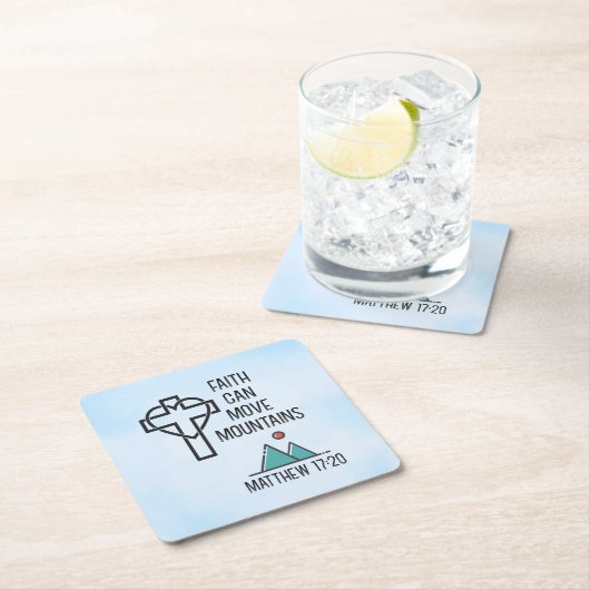 信仰は山を移動することができるキリスト教聖書的引用文 スクエアペーパーコースター (インサイチュ)