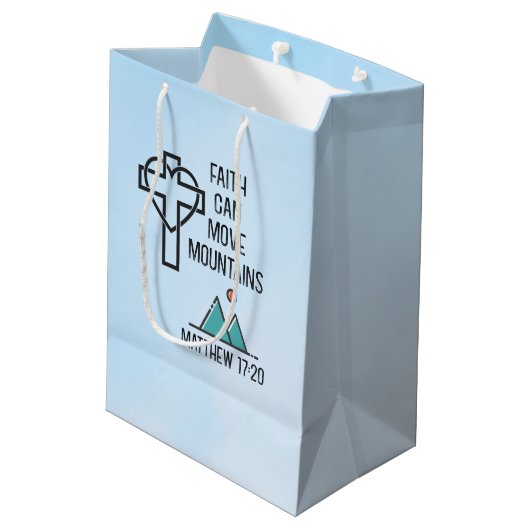 信仰は山を移動することができるキリスト教聖書的引用文 ミディアムペーパーバッグ (裏面アングル)