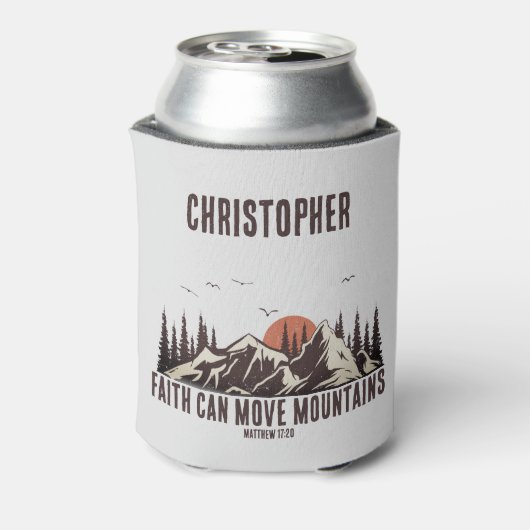 信仰は彼のために山のクリスチャンの贈り物を移動することができる 缶クーラー (缶裏面)