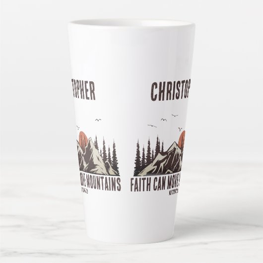 信仰は彼のために山のクリスチャン引用文を移動できる カフェラテマグ (正面)
